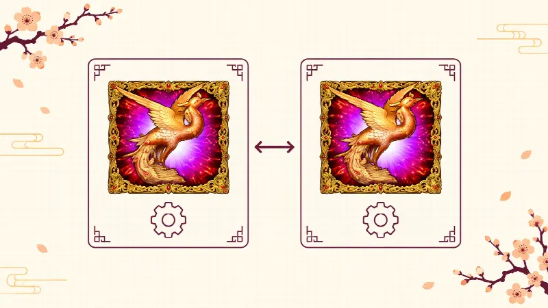 Golden China phoenix: the same visual identity can accompany different configurations. Editorial composition.