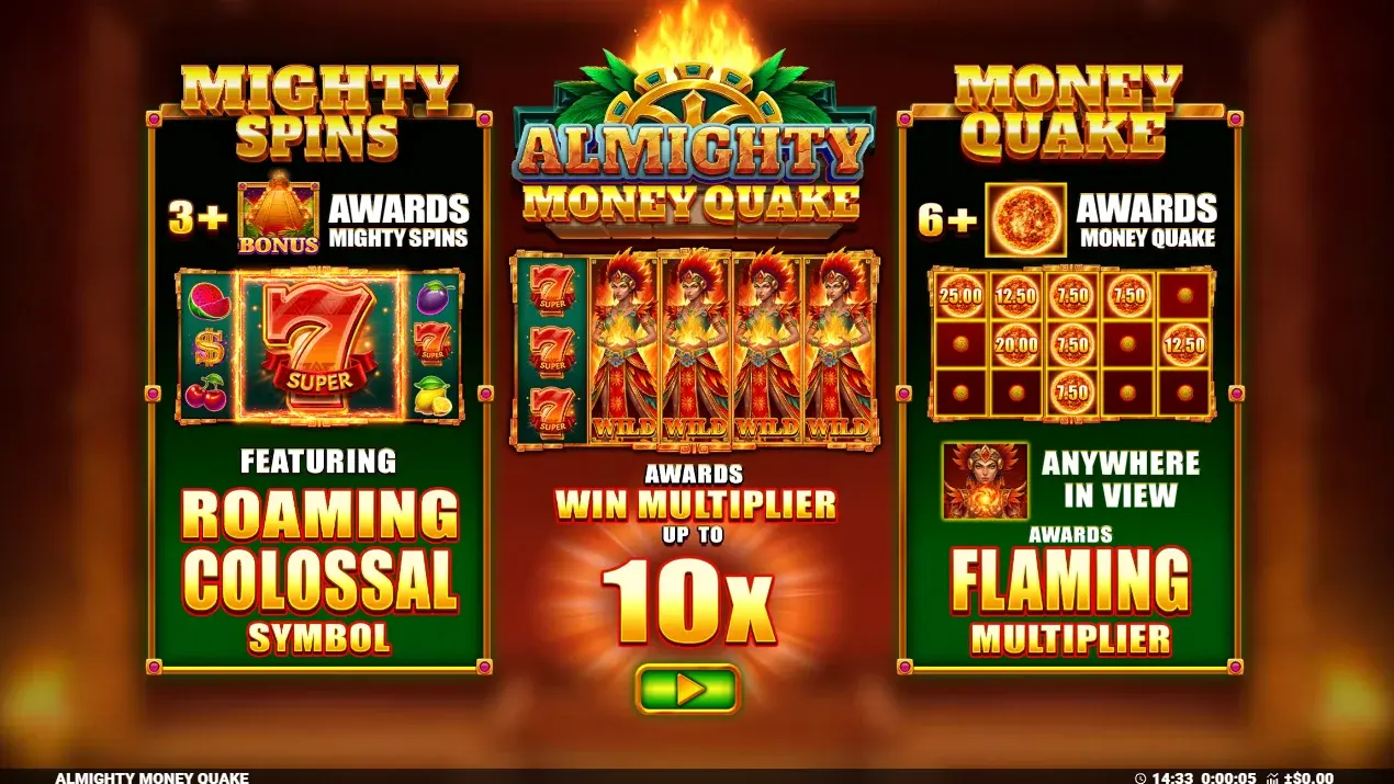 Feature intro: Mighty Spins, Money Quake