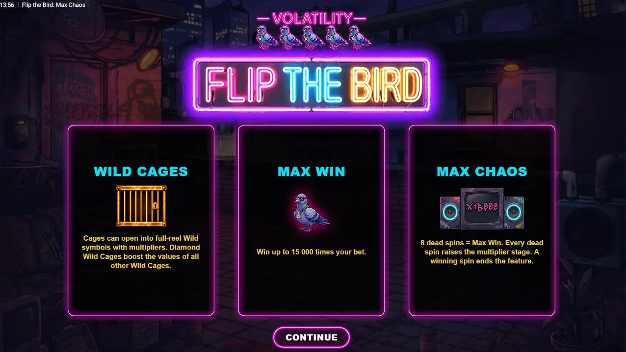 Title splash with Wild Cages panels