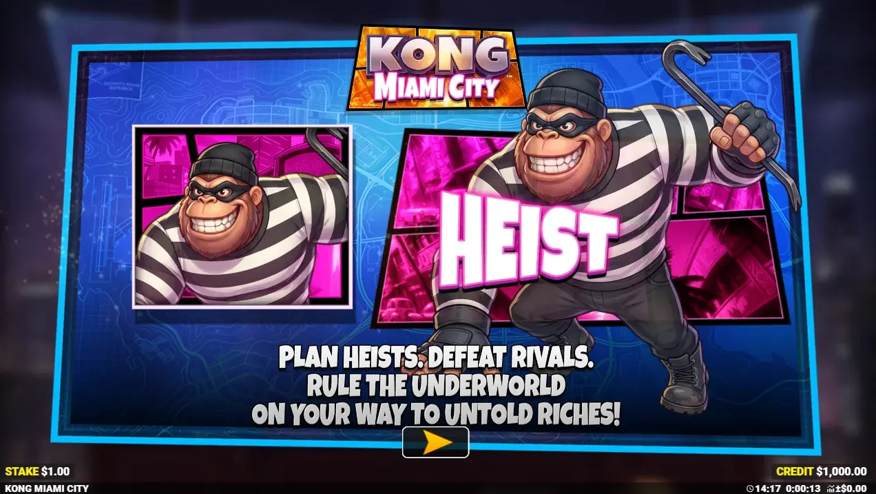 Intro splash with Heist character art