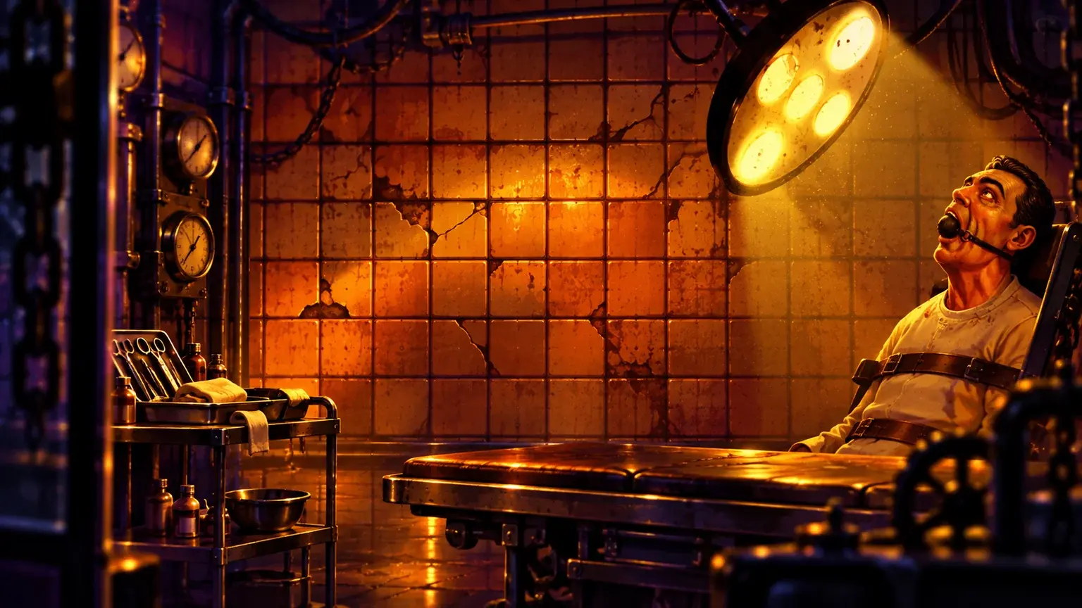 Mental’s original patient and institutional setting in an amber-toned illustration