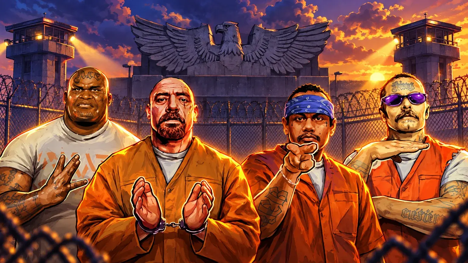 The original San Quentin xWays characters in a stylised prison setting